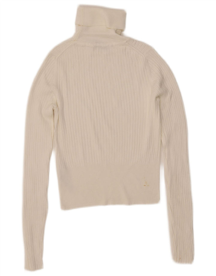ZARA Dame Crop Roll Neck Sweater UK 10 Small White Viscose