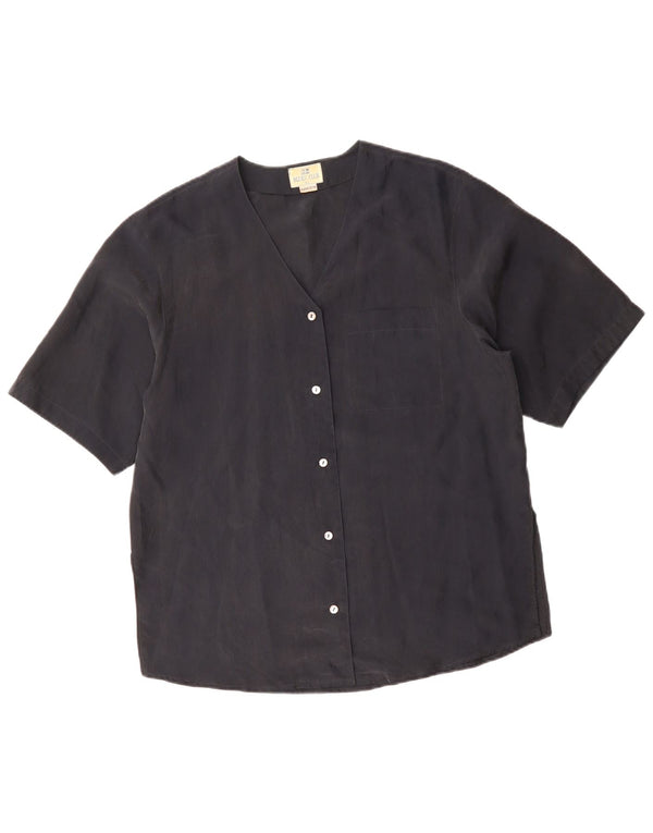 BLUE CLUB Dame Kortærmet skjorte Bluse IT 42 Medium Sort Silke