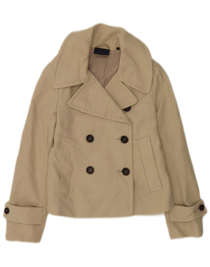 Aspesi Womens Crop Pea Coat IT 40 Small Beige Bomuld