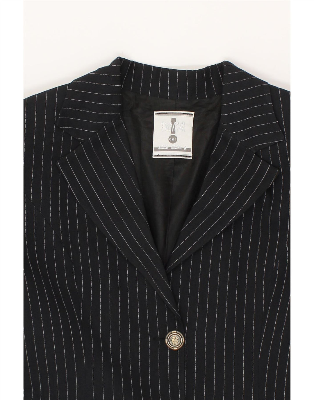 VINTAGE Womens Overcoat UK 12 Medium Black Pinstripe Vintage Vintage and Second-Hand Vintage from Messina Hembry 