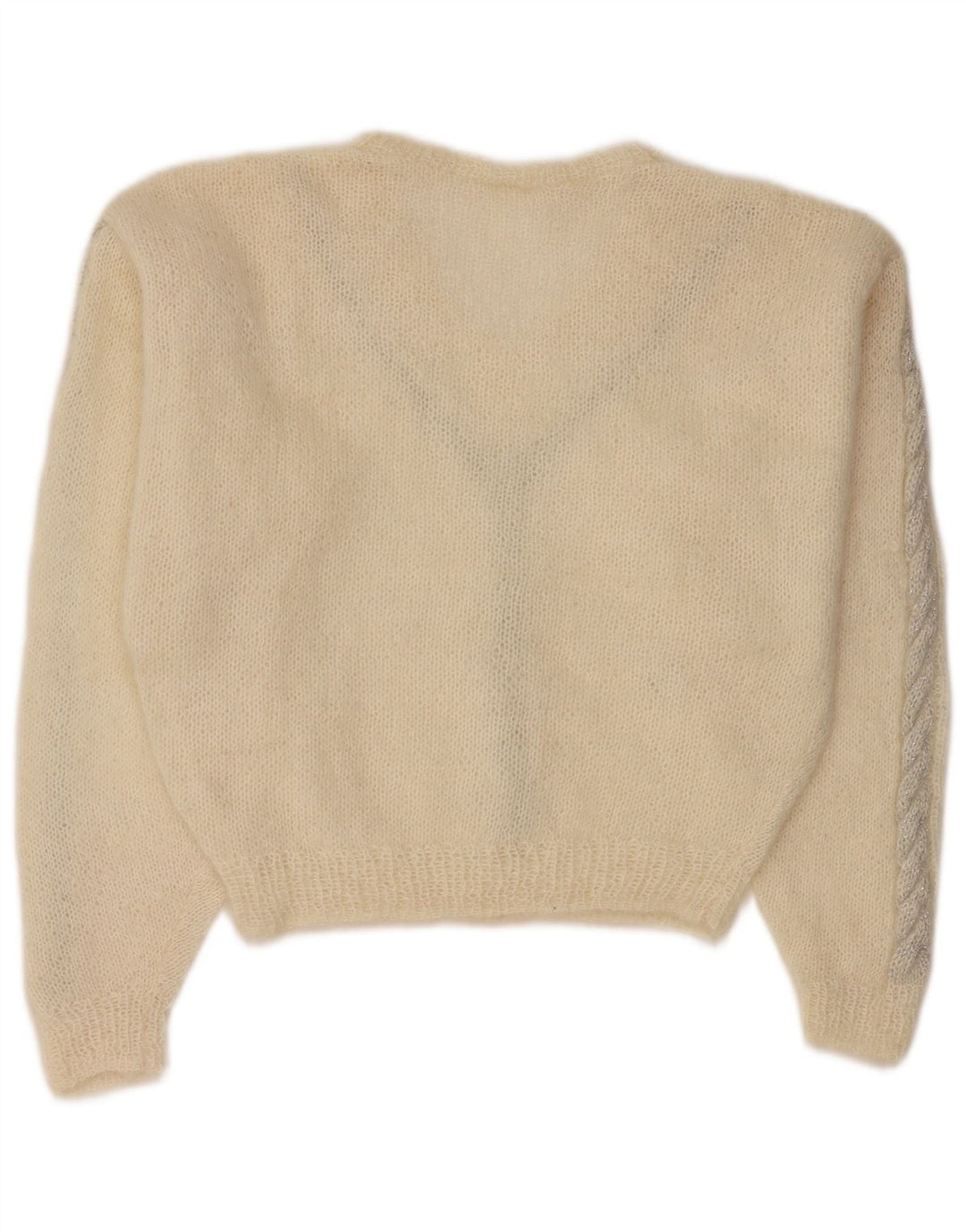 Vintage Womens Crop V-hals sweater UK 12 Medium Off White