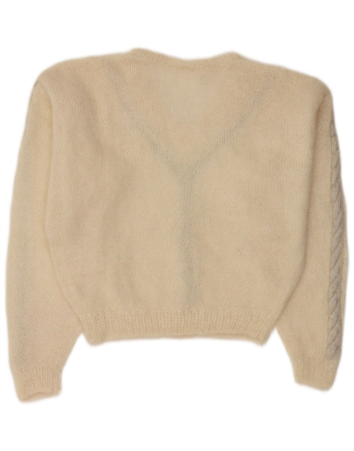 Vintage Womens Crop V-hals sweater UK 12 Medium Off White