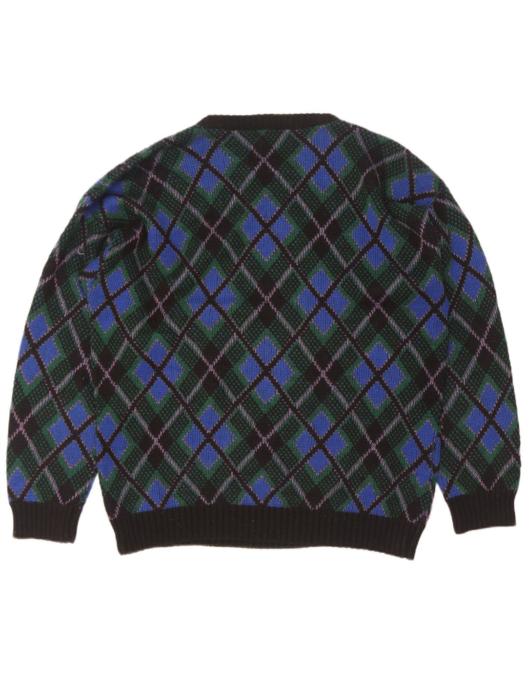 Vintage herre sweater med rund hals XL blå Argyle/diamantuld