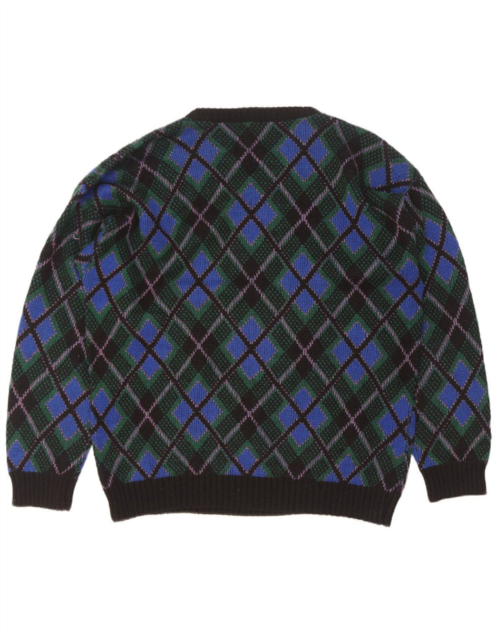 Vintage herre sweater med rund hals XL blå Argyle/diamantuld