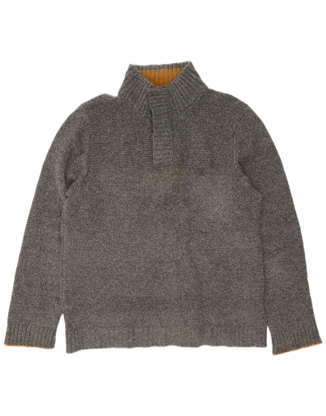 Fat Face Herre Button Neck Jumper Sweater Stor Grå Flecked Uld