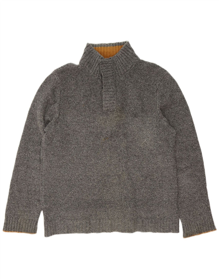 Fat Face Herre Button Neck Jumper Sweater Stor Grå Flecked Uld