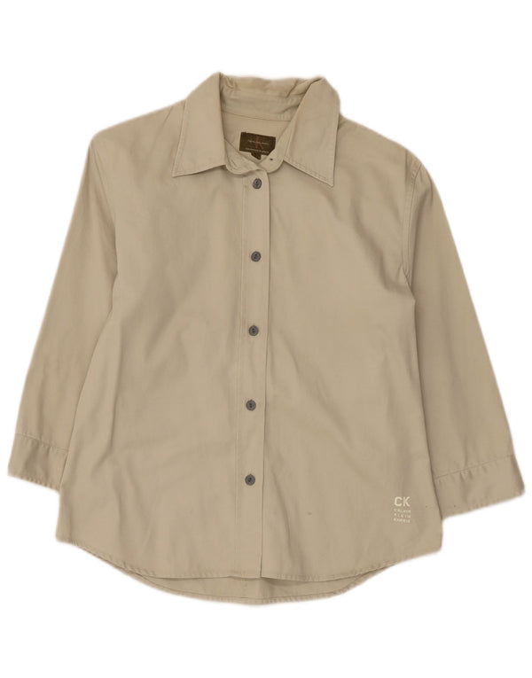 Calvin Klein Jeans skjorte med 3/4 ærmer til kvinder UK 14 Stor grøn bomuld