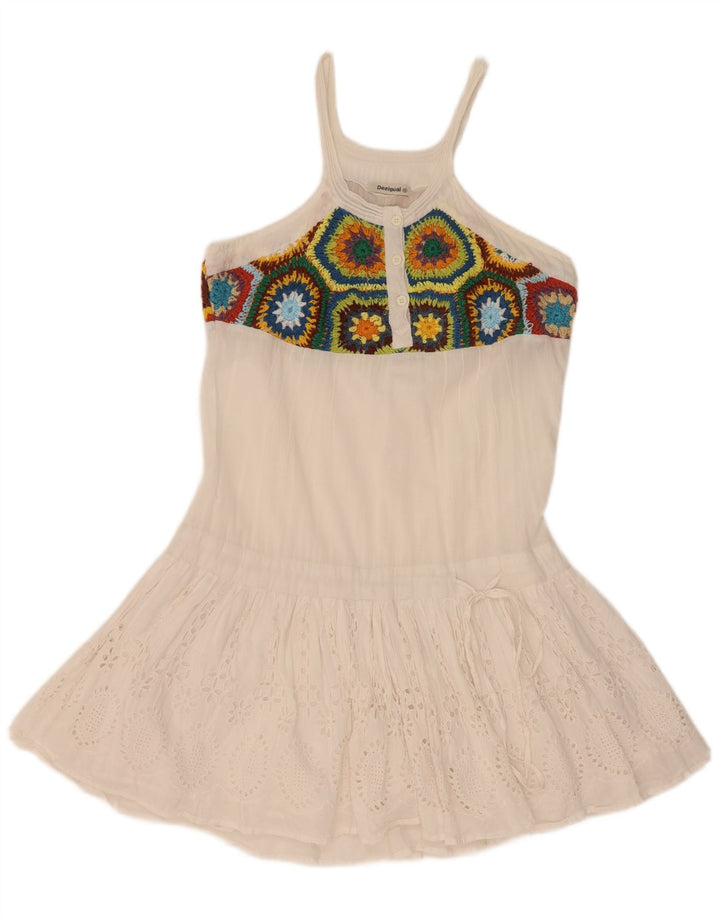Desigual Dame Solkjole EU 42 Stor Hvid Blomster Bomuld