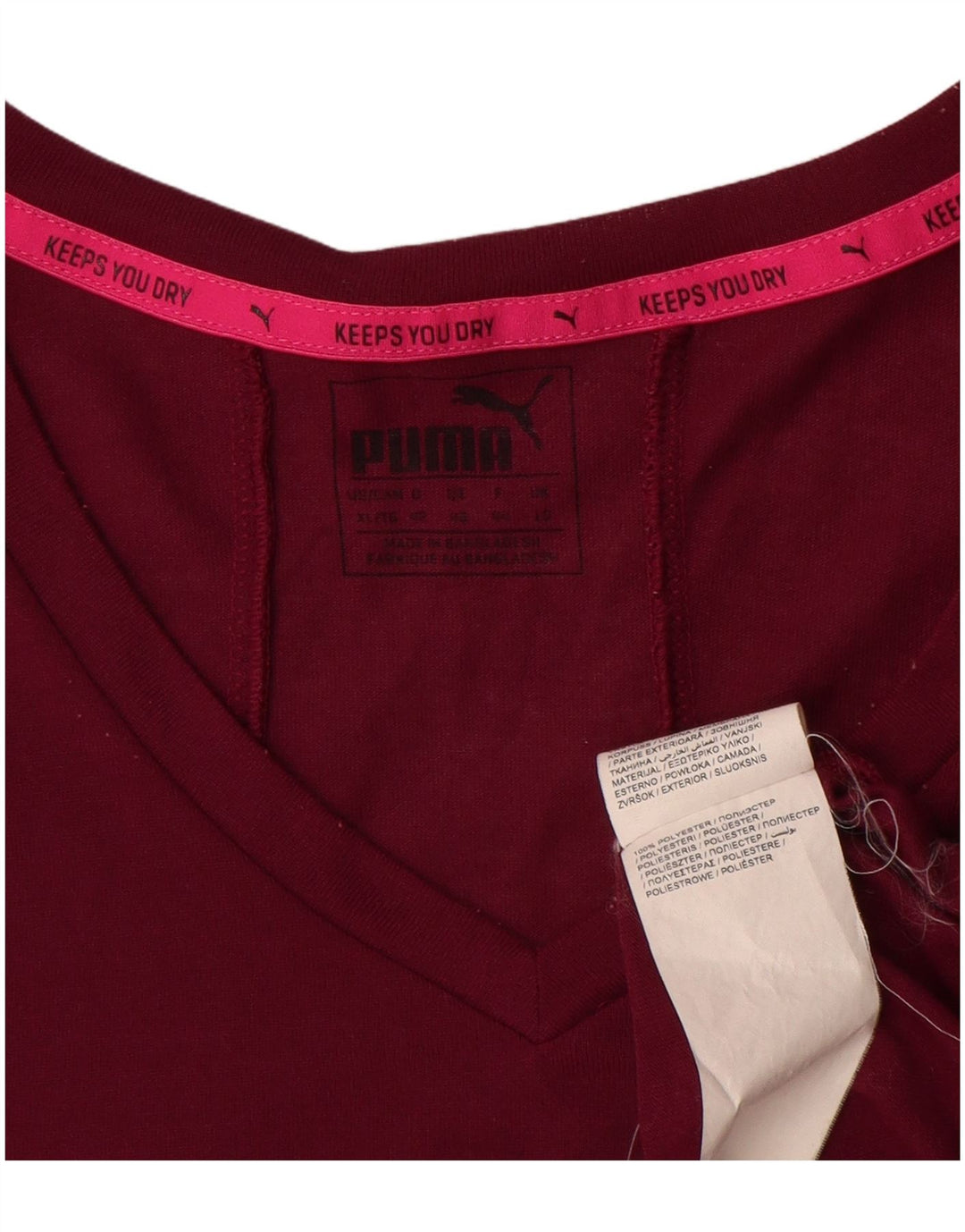 Puma Dame T-Shirt Top UK 16 Large Burgundy Polyester
