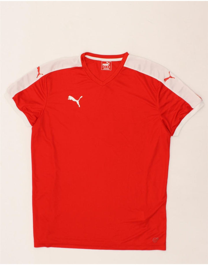 PUMA Mens Graphic T-Shirt Top XL Red Colourblock Polyester Vintage Puma and Second-Hand Puma from Messina Hembry 