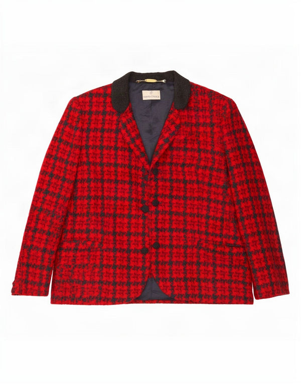 Donna Enrica Dame 3 Button Blazer Jacket UK 16 Large Red Houndstooth