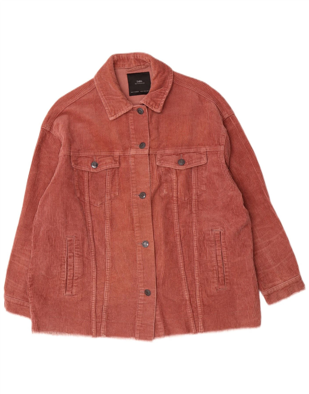 Zara Dame Oversized Corduroy Jacket UK 14 Medium Pink Bomuld