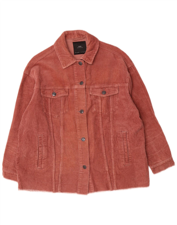 Zara Dame Oversized Corduroy Jacket UK 14 Medium Pink Bomuld