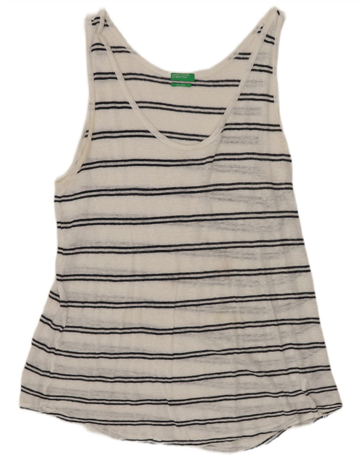 Benetton Dame ærmeløs bluse Top UK 18 XL Hvid stribet hør
