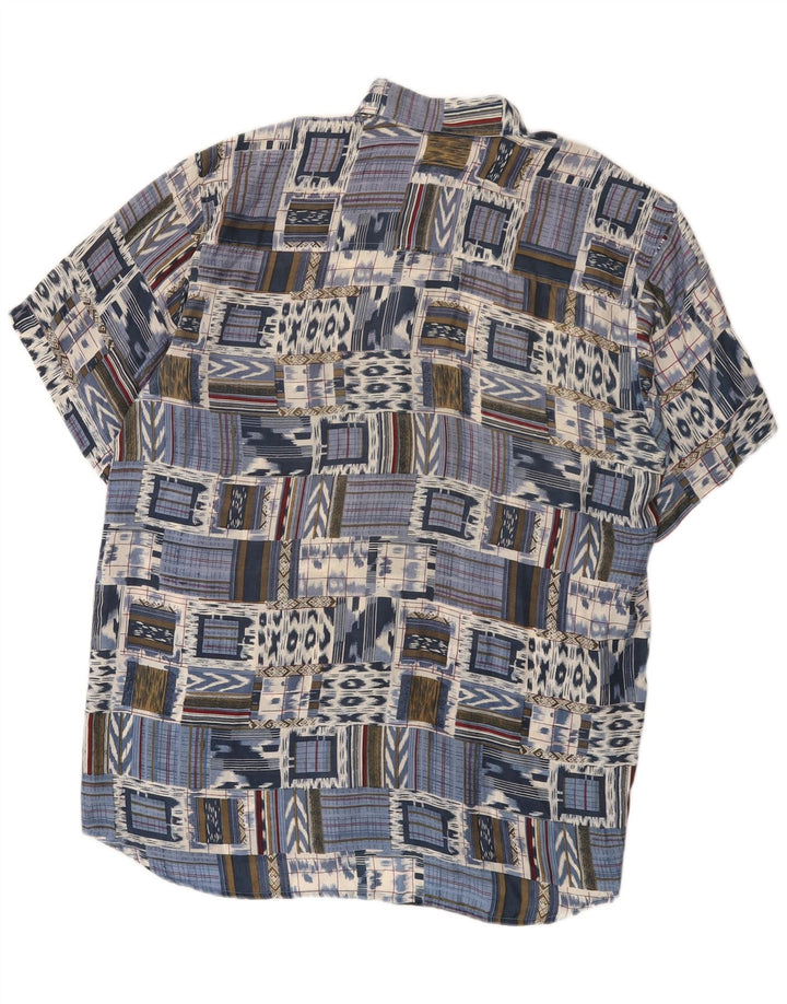 Vintage kortærmet herreskjorte IT 48 Medium Blue Patchwork Silke