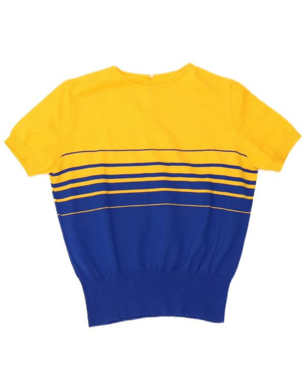 Vintage sweater med rund hals til kvinder UK 16 Stor gul farveblok