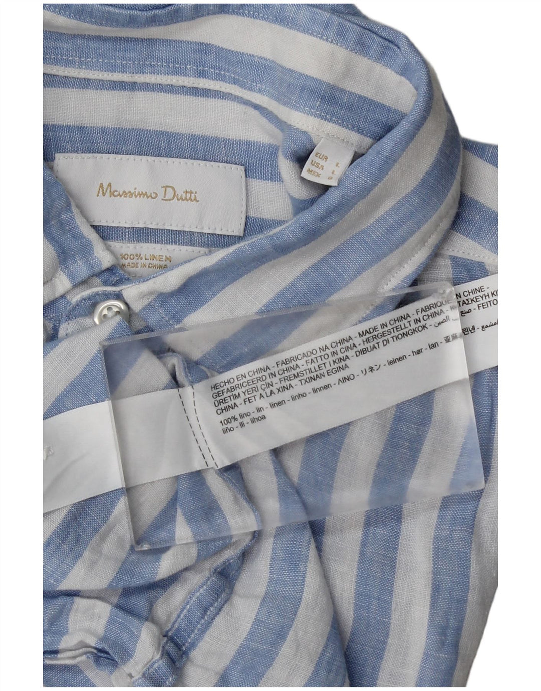 Massimo Dutti herreskjorte stor blå stribet hør