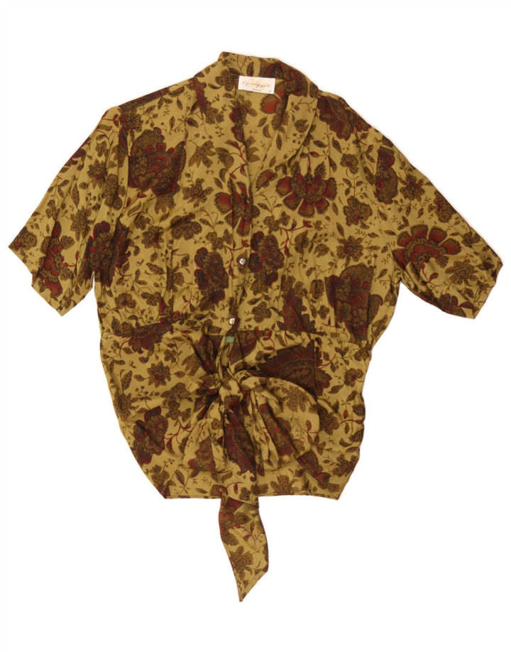 VINTAGE Womens Front Tie Shirt Blouse EU 40 Medium Khaki Floral Vintage Vintage and Second-Hand Vintage from Messina Hembry 