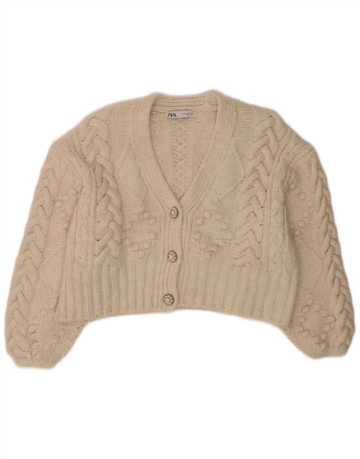 Zara Womens Crop Oversized cardigan sweater UK 14 Medium Off White Akryl