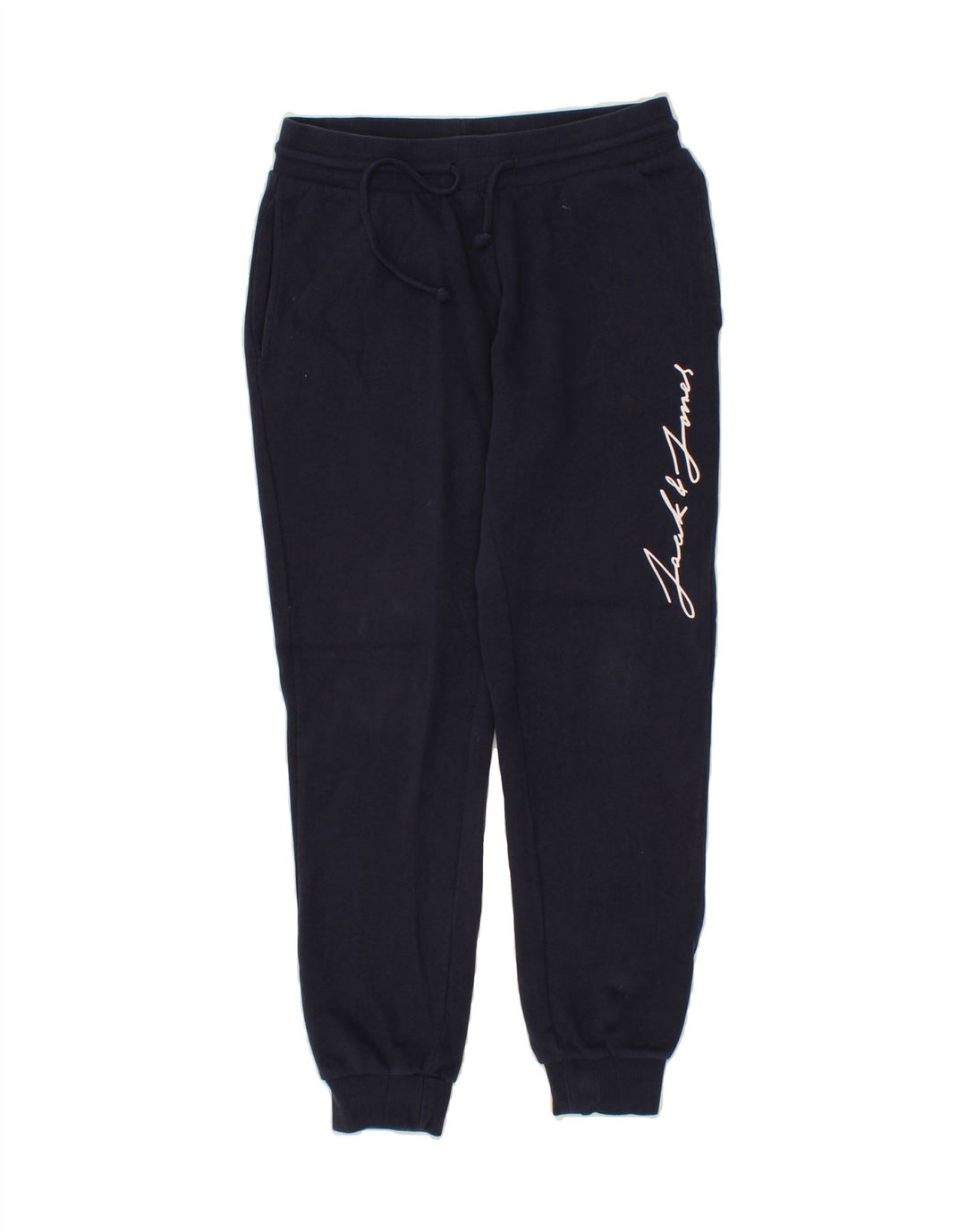 JACK & JONES Mens Graphic Tracksuit Trousers Joggers Small Navy Blue Vintage Jack & Jones and Second-Hand Jack & Jones from Messina Hembry 