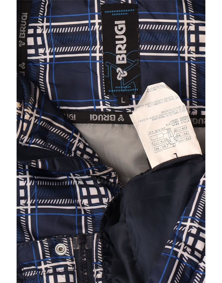 Brugi Herre hættepolstret jakke UK 40 Stor marineblå ternet polyester