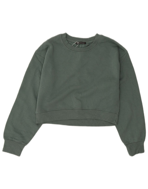 Zara Womens Crop Sweatshirt Jumper UK 10 Lille grøn bomuld