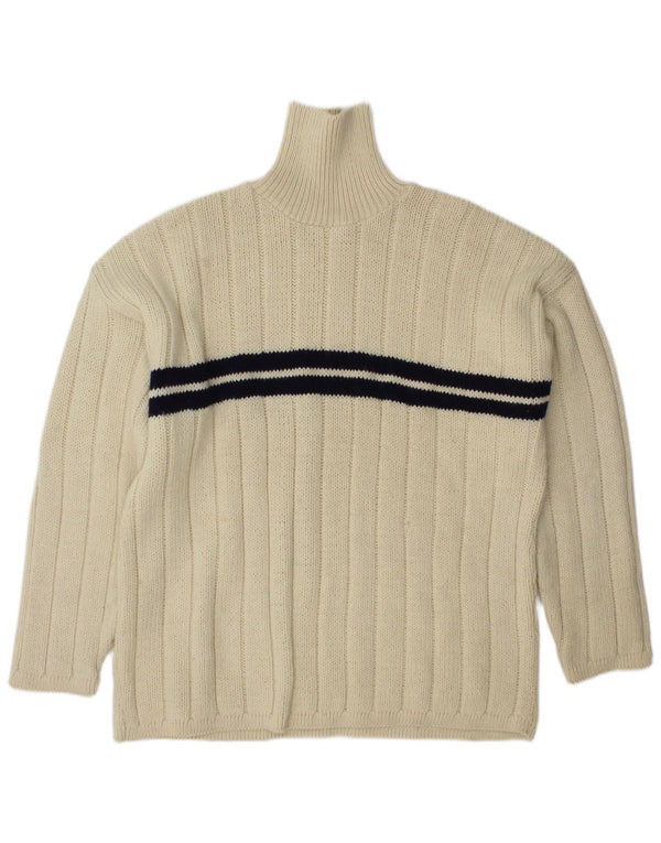 VINTAGE Herre Turtle Neck trøje Sweater Large Off White stribet uld