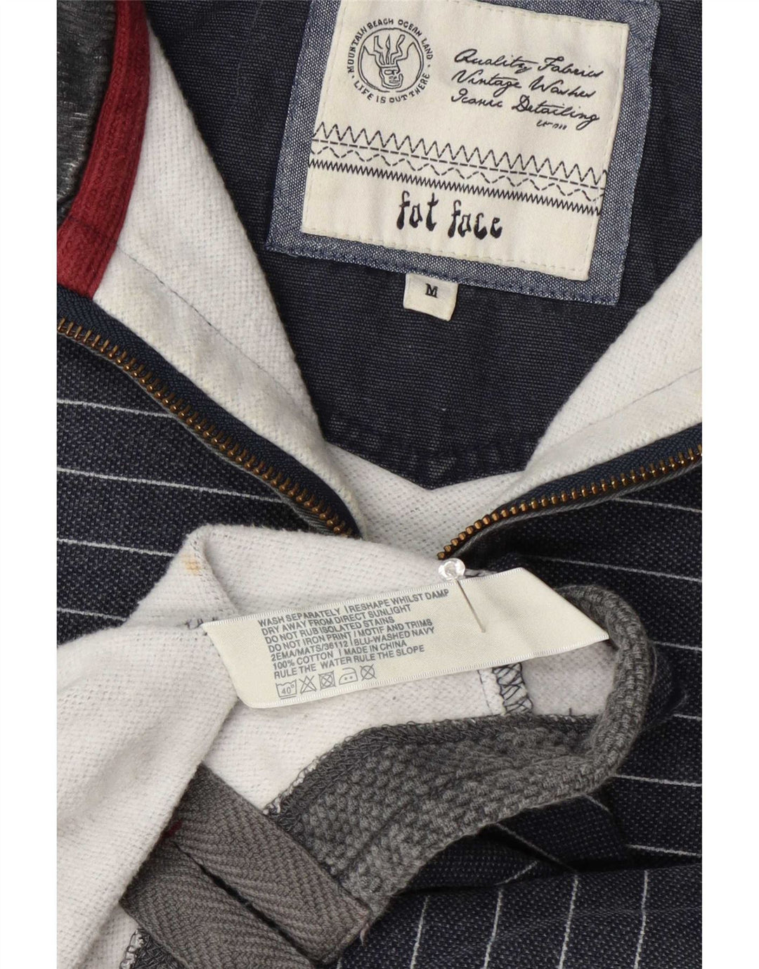 Fedt ansigt herre lynlås-hals sweater jumper mellem marineblå stribet bomuld