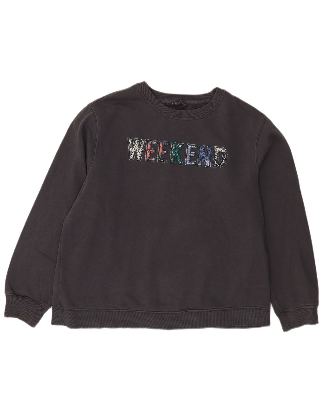 Marks & Spencer Dame Weekend Graphic Sweatshirt Jumper UK 14 Large Black