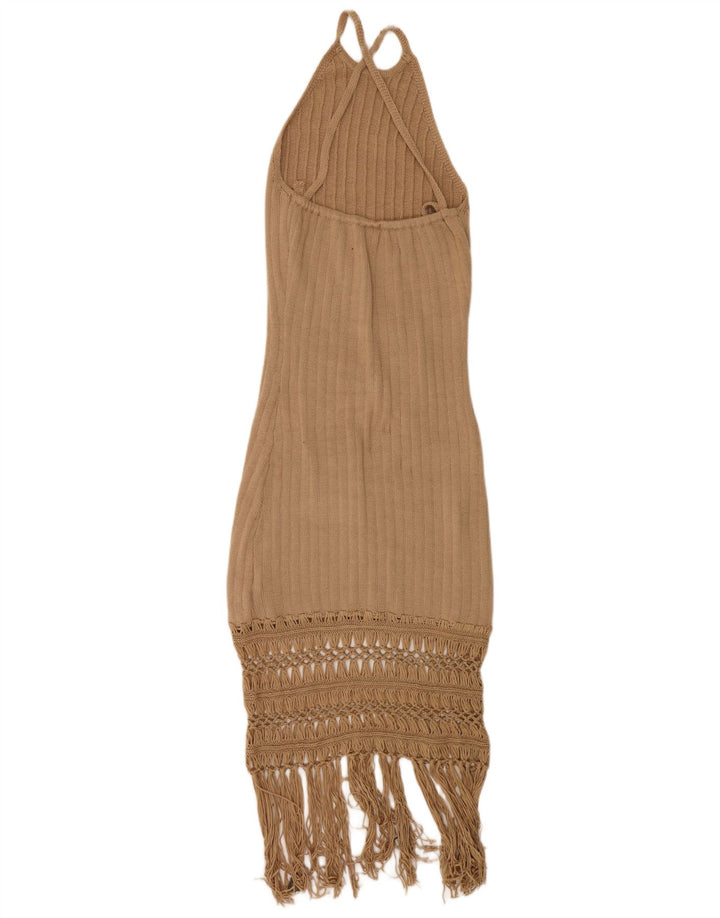 Shein Dame Strik Halter Dress UK 14 Large Beige Polyester