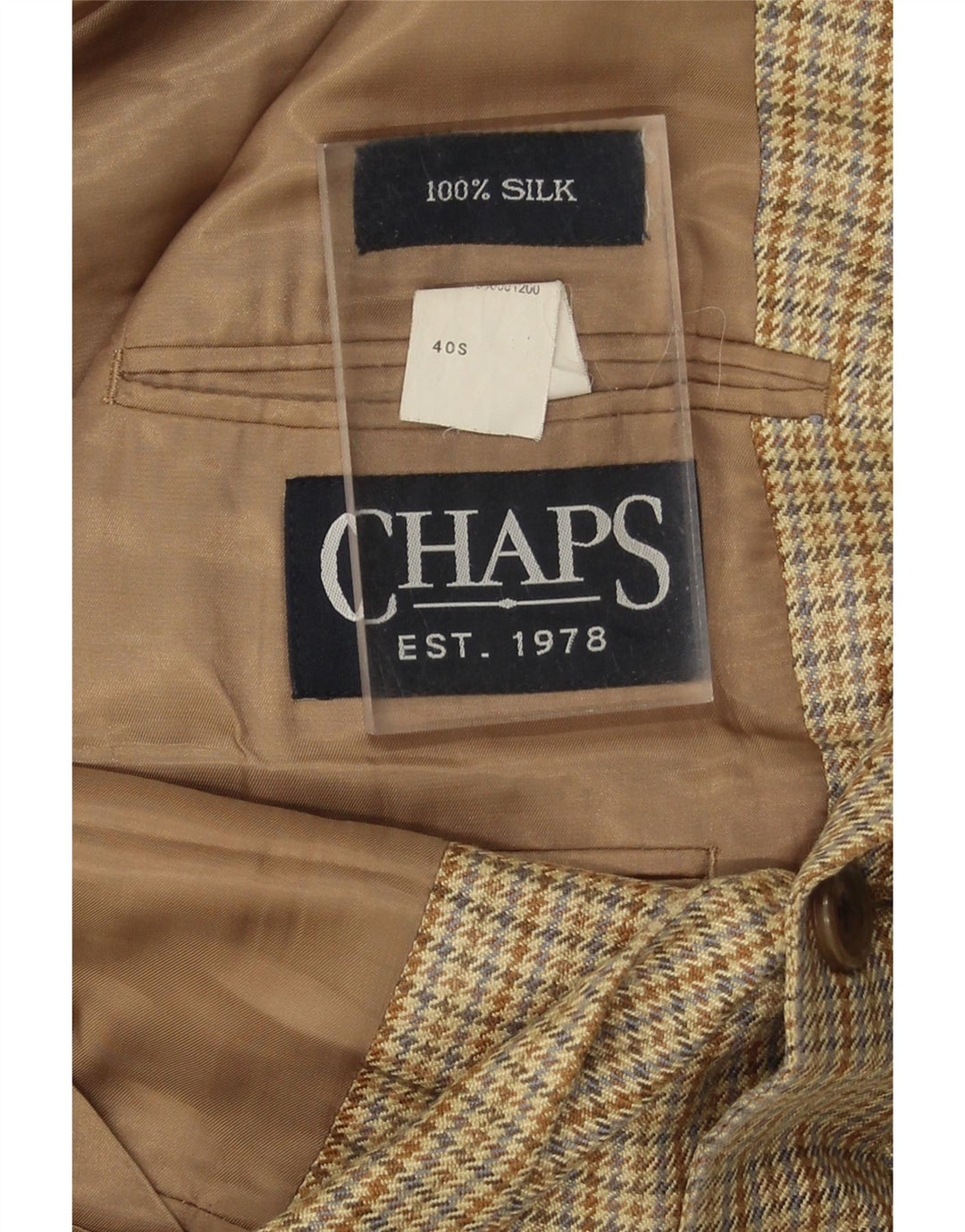 CHAPS Mens 2 Button Blazer Jacket UK 40 Large Beige Houndstooth