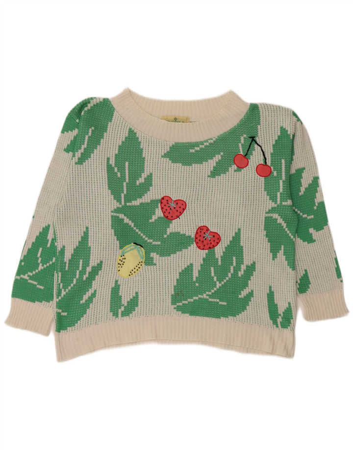 Vintage Womens Crop Boat Neck Jumper Sweater UK 10 Small White Acryl