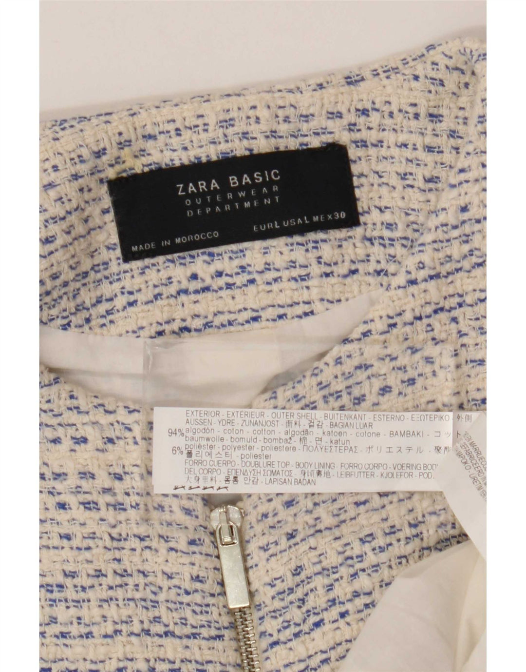 Zara Dame Longline Full Zip Blazer Jacket UK 14 Large White Flecked