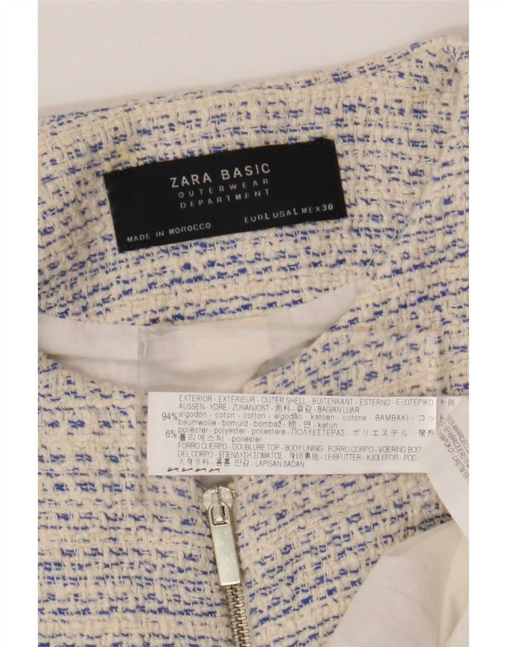 Zara Dame Longline Full Zip Blazer Jacket UK 14 Large White Flecked