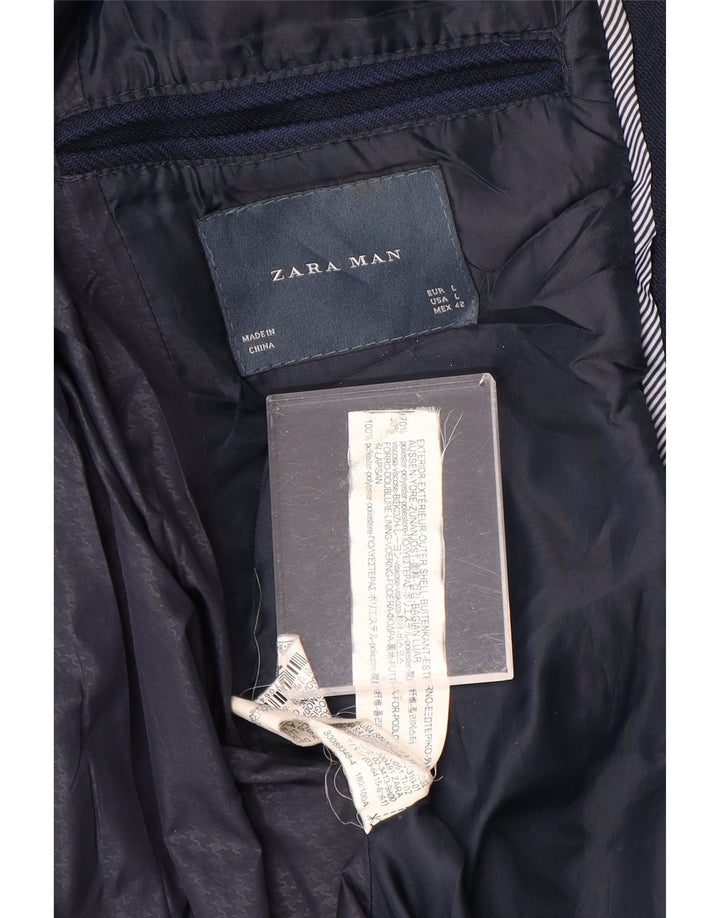 ZARA Overfrakke til mænd UK 40 Large Navy Blue Polyester