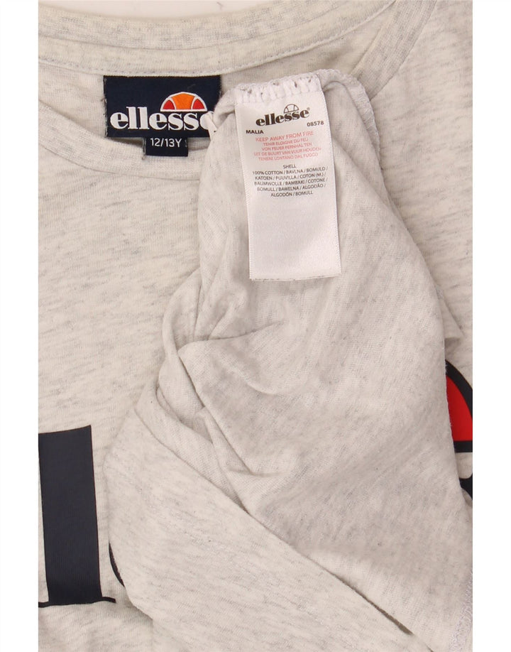 ELLESSE piger grafisk t-shirt top 12-13 år grå flækket bomuld