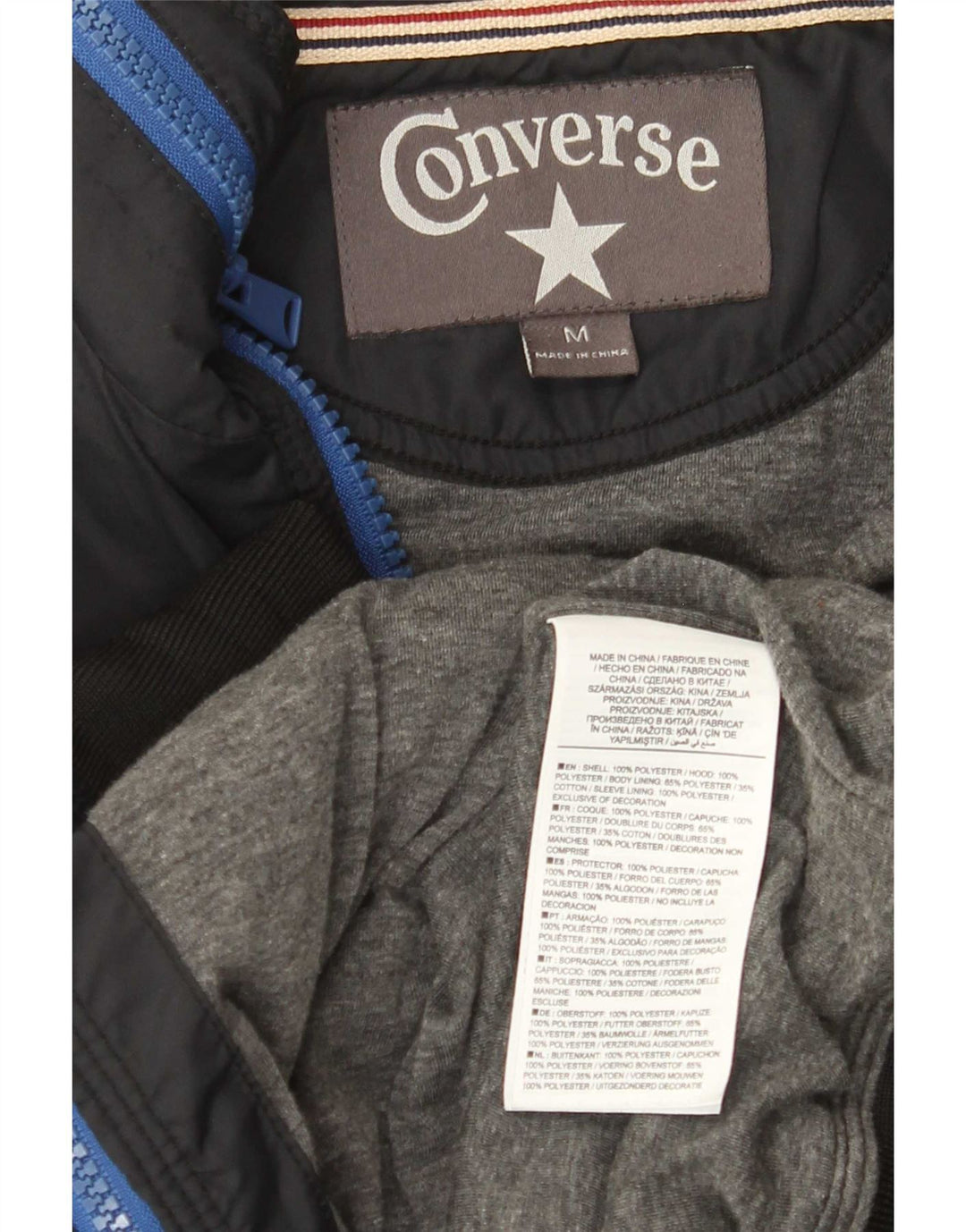 Converse Herre Hooded Bomber Jacket UK 38 Medium Navy Blue Polyester