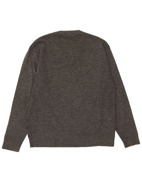 Vintage Herre V-hals sweater Medium Grey Argyle/Diamond Acryl