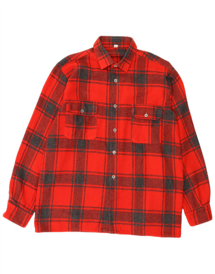 Vintage herre flannel skjorte str. 44 XL Rød plaid uld