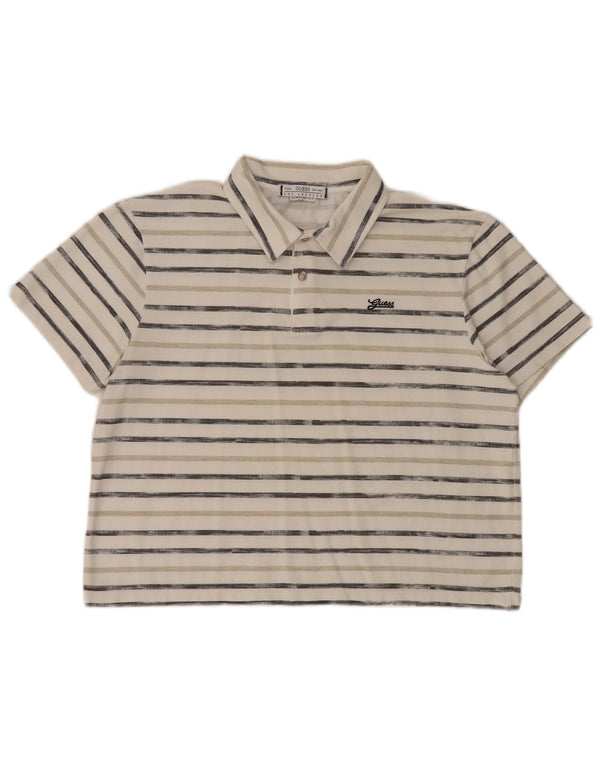 Guess Womens Regular Fit Polo Shirt UK 14 Large Off White stribet