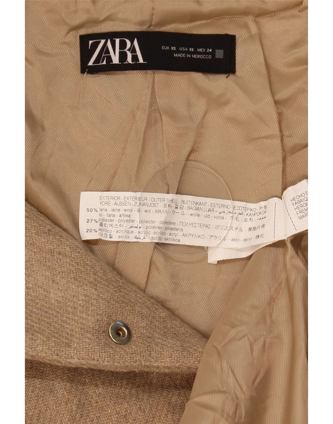 Zara Bomberjakke med hætte til kvinder UK 6 XS Beige Uld
