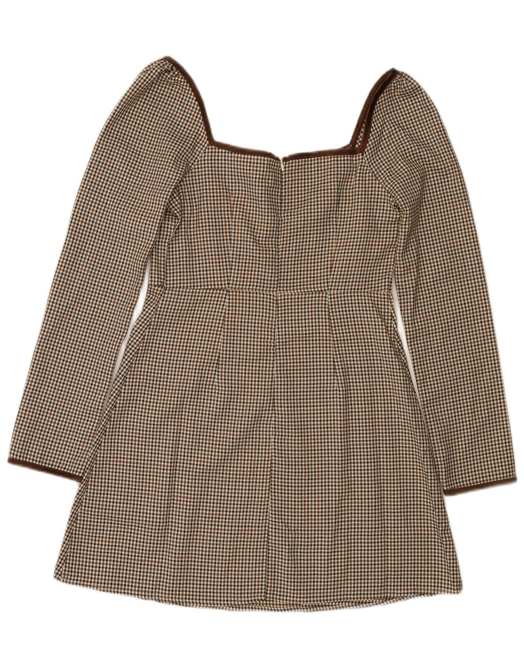 Cider Kvinder Off Shoulder A-Line Kjole UK 12 Medium Brown Houndstooth
