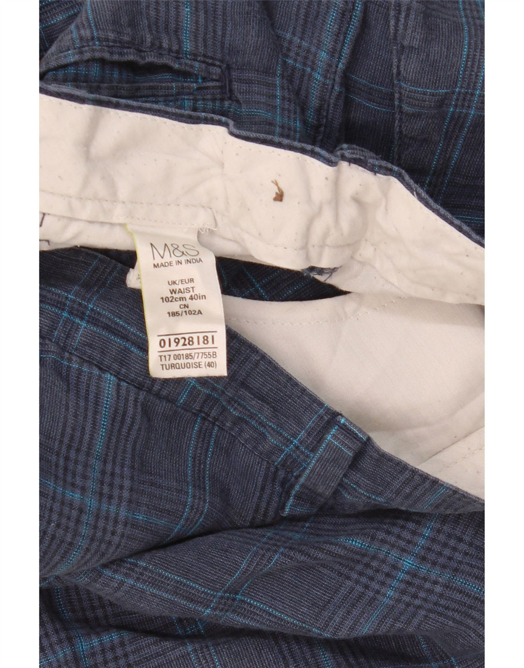 MARKS & SPENCER Chino-shorts til mænd W40 XL Marineblå ternet linned