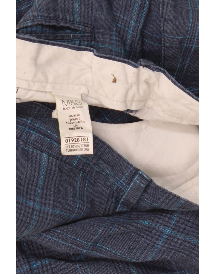 MARKS & SPENCER Chino-shorts til mænd W40 XL Marineblå ternet linned