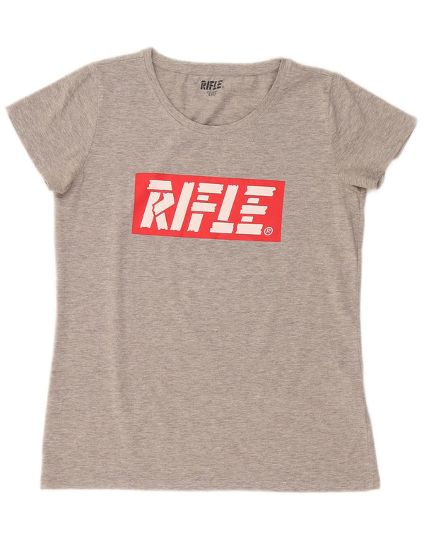 Rifle Womens Graphic T-Shirt Top UK 14 Large Grey Flecked Cotton
