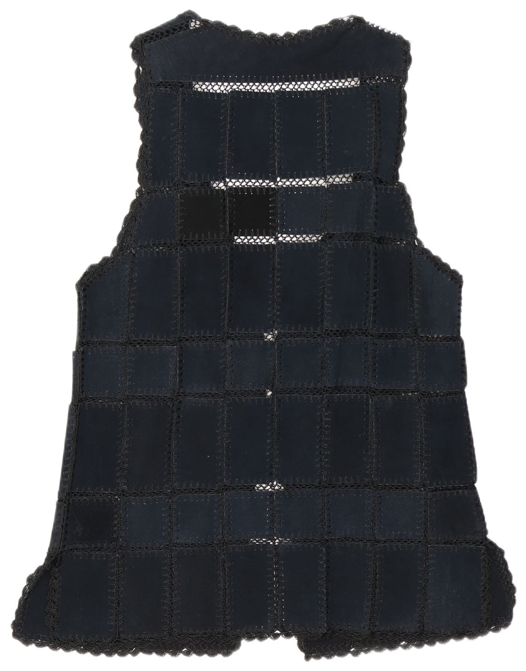 Vintage Dame Ruskind Gilet UK 16 Large Navy Blue Patchwork