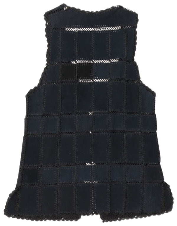 Vintage Dame Ruskind Gilet UK 16 Large Navy Blue Patchwork