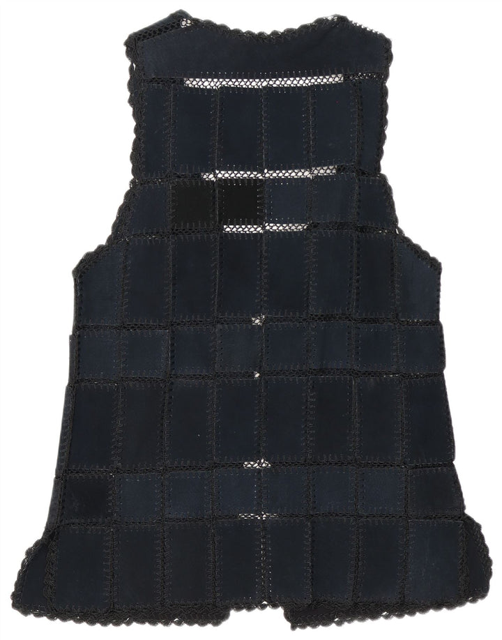 Vintage Dame Ruskind Gilet UK 16 Large Navy Blue Patchwork