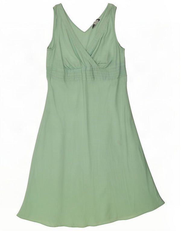 Marks & Spencer Dame Ærmeløs A-Line Kjole UK 14 Large Green Linen