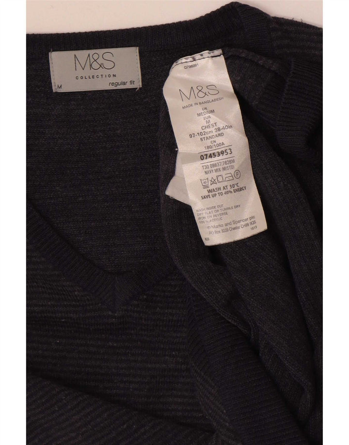 Marks & Spencer Herre V-hals sweater Medium Navy Blue Nålestribe
